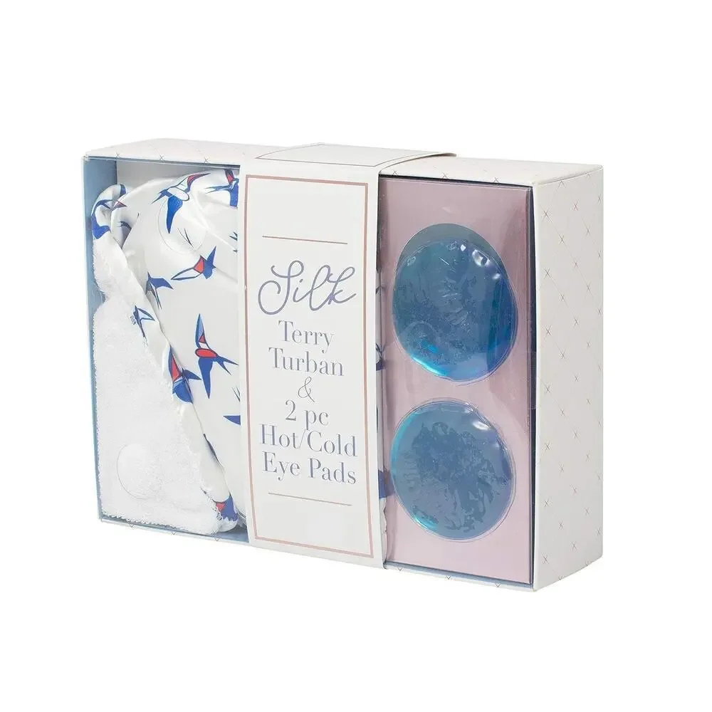 Tru Spa Silk Terry Turban & 2 Pc Hot/cold Eye Pads Spa Womens Set New